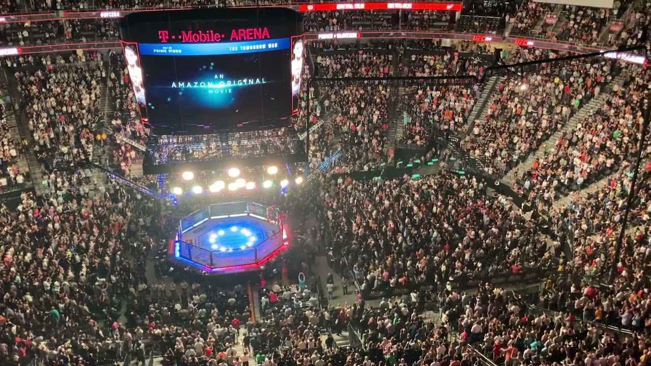 Crowd chants USA, USA, USA as Donald J Trump arrives at UFC 264 - July 10, 2021