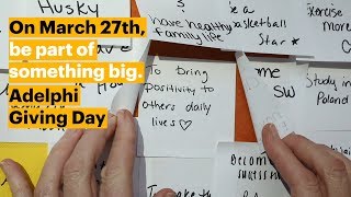 Post-it Wall of Dreams: Adelphi Giving Day Wealth