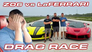 Billionaire Brothers try to beat my Corvette in their Ferraris * C8 Z06 vs LaFerrari &amp; 458 DRAG RACE