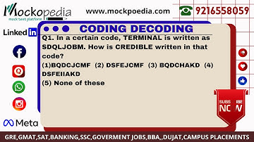 Q1- In a certain code, TERMINAL is written as SDQLJOBM. How is CREDIBLE written in that code?