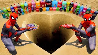 : Spiderman & Big Toothpaste Eruption from Heart pit, Giant Coca Cola, Mirinda, Orbeez, Fanta & Mentos
