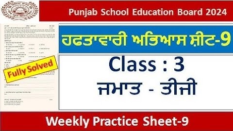 pseb competency based paper class 3 punjabi worksheet 9 test 2024 l fully solved #pseb #class3