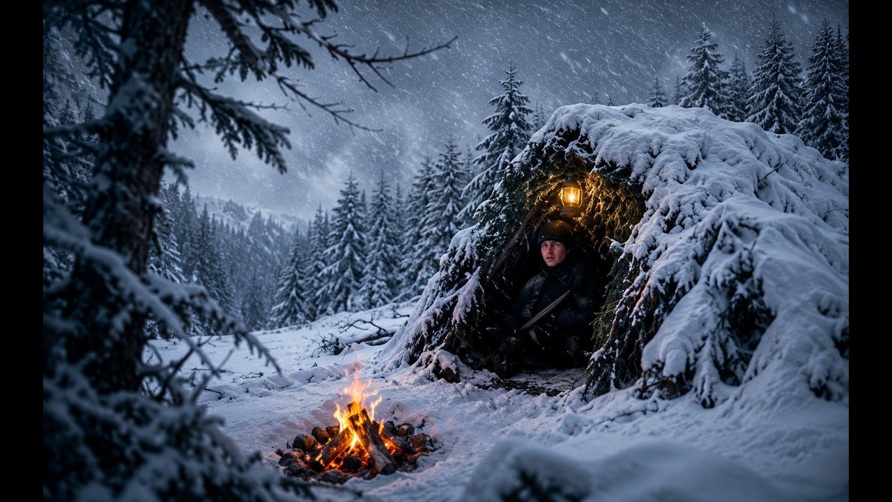 Trapped in the Snow! 3-Day Solo Winter Survival in a Primitive Shelter ...