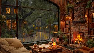 Soft Rain, Warm Coffee & Smooth Jazz ☕ Fireplace Ambience with Rain Sounds for a Peaceful Evening