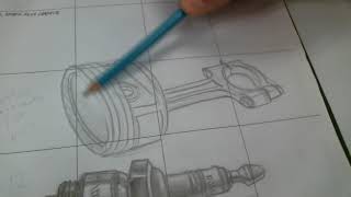 Automotive piston drawing in graphite