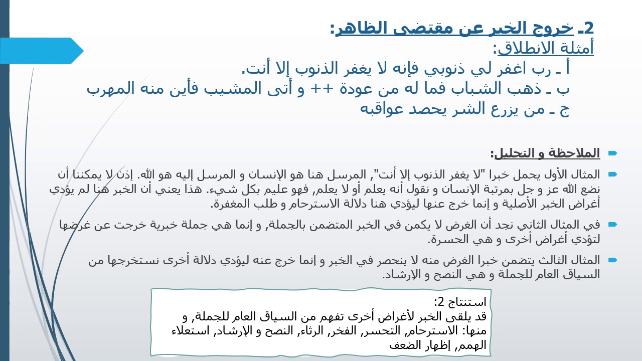 أغراض الخبر و خروجه عن مقتضى الظاهر