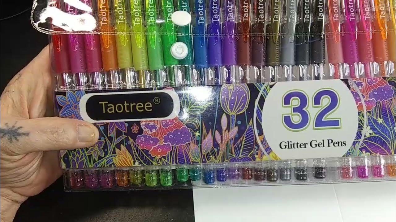 testing out Glitter Gel Pens, 32-Color Neon Glitter Pens Fine Tip Art Set  40% More by Taotree 