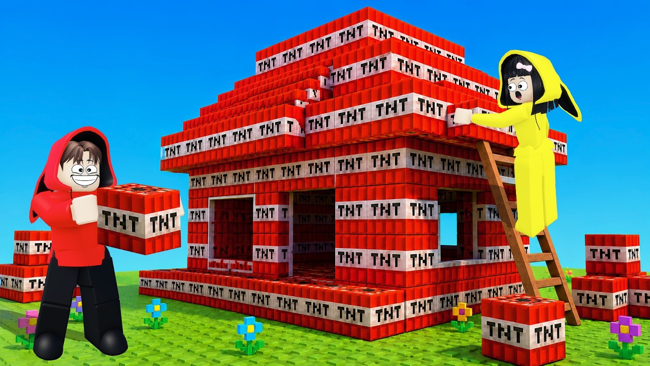Yuta, Mio Dan Baby Celine Bangun Rumah Dari TNT Minecraft || ROBLOX