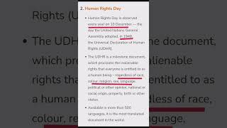 When is World Human🤦 Rights Day Celebrated?UDHR? (a)10Dec (b)11Dec(c)12Dec (d)13Dec #upsc #ias