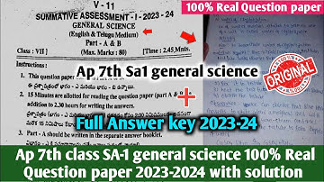 💯Ap 7th class sa1 general science real question paper 2023-24 with full Answers|7th sa1 science