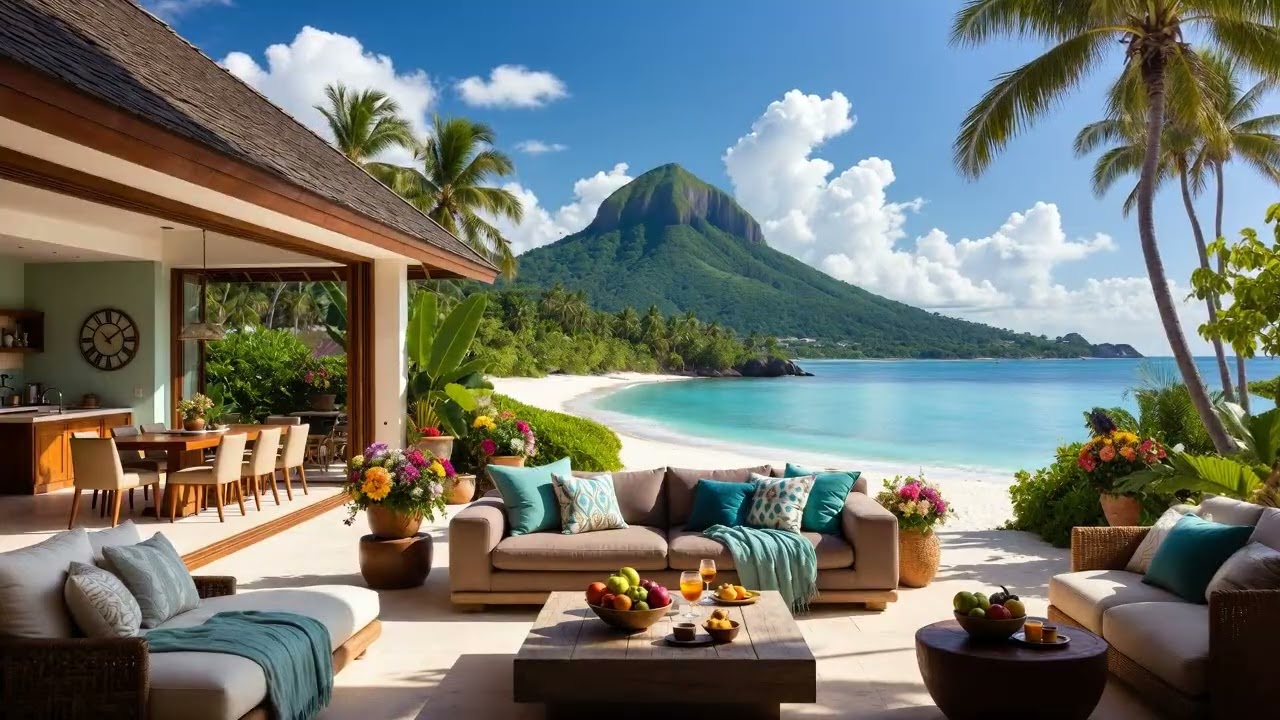 ☕ Gentle Morning Jazz Music & Ocean View | Soft Living Room Jazz Ambience for Focus & Stress Relief