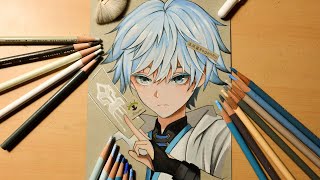 How to draw Chongyun anime manga by using micron pen adn color pencils [252] screenshot 2