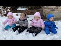 Quadruplets First Time Playing in the Snow