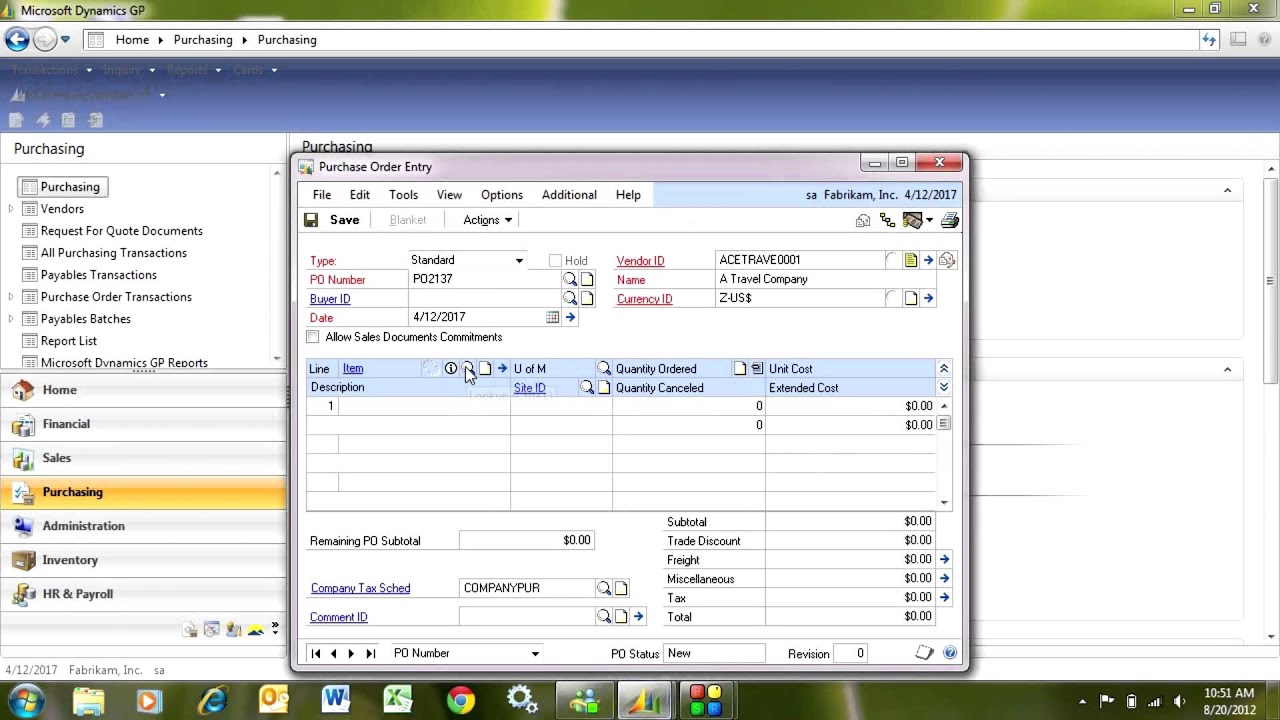 Dynamics GP Purchase Order Entry - YouTube