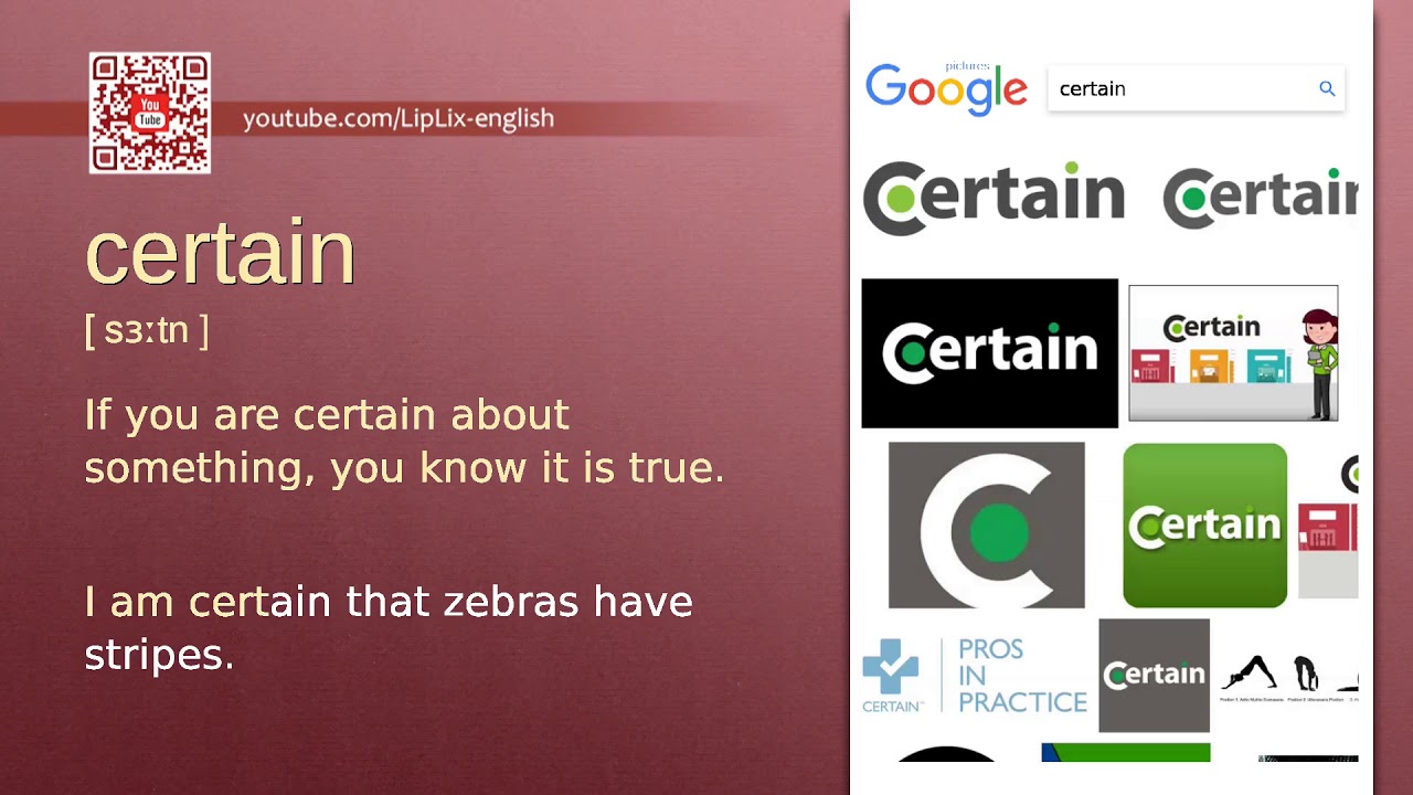 Certain : B1 level english vocabulary lesson, www.LipLix.com - YouTube
