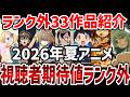 【視聴者ランキング】2026年夏アニメ視聴者期待値ランク外33作品紹介!【感想】