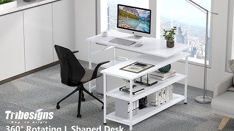Tribesigns Modern L-Shaped Desk with Storage Shelves, 360°Rotating Desk Corner Computer Desk C0241