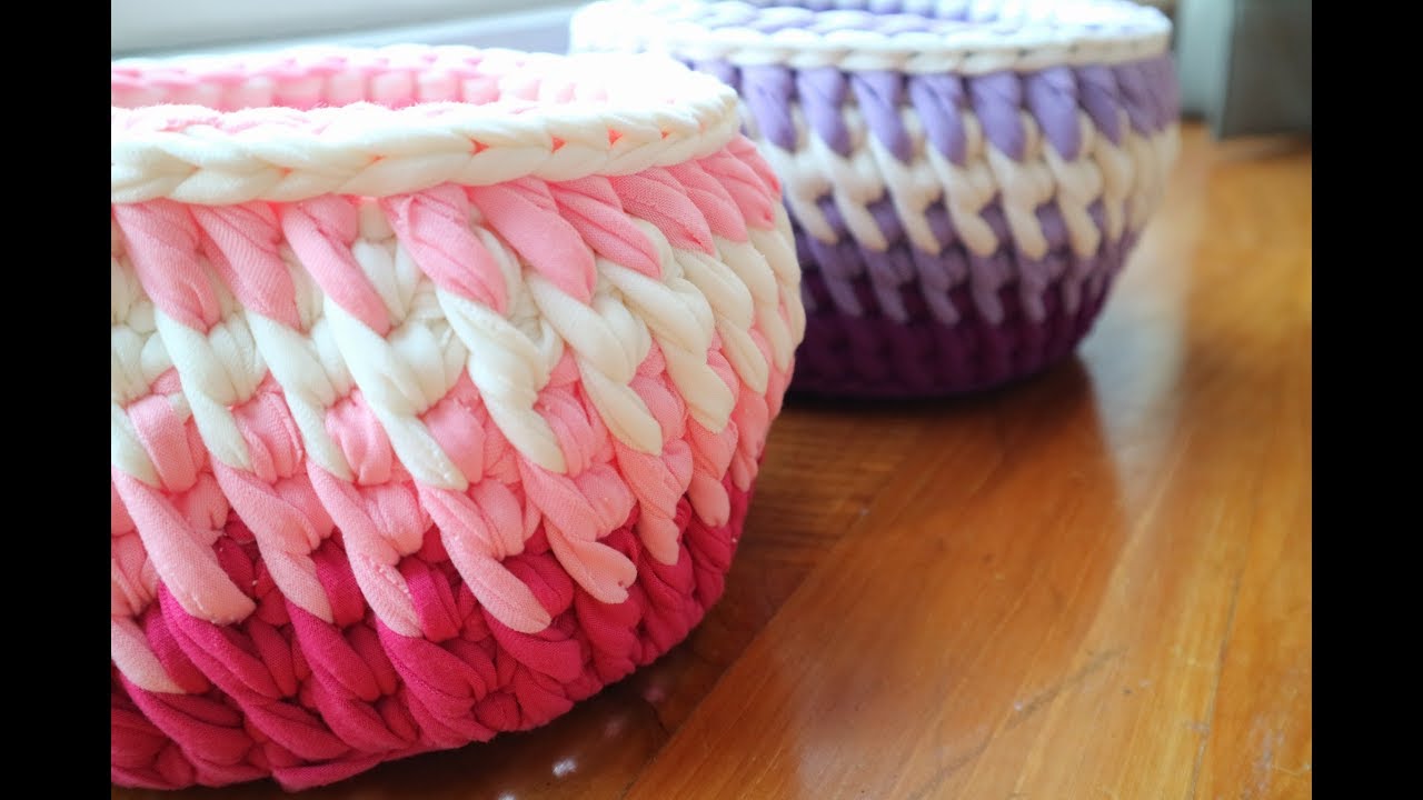 Tutorial Membuat Keranjang Rajut Dari Benang Kaos