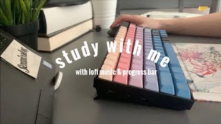 real time 1 hour study with me | lofi music with progress bar | mechanical keyboard typing asmr