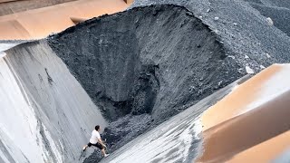 Barge Unloading 4360 Tons of Large Coal - Part 1 - Relaxing Video - Vlog of Work on Barge
