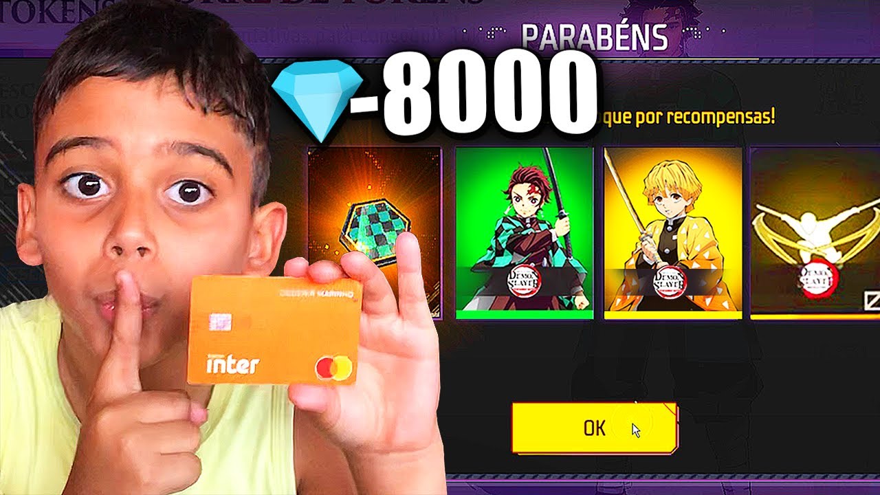 MEU IRMÃOZINHO ESTOUROU LIMITE DO MEU CARTÃO COMPRANDO A SKIN DO TANJIRO NO FREE FIRE!