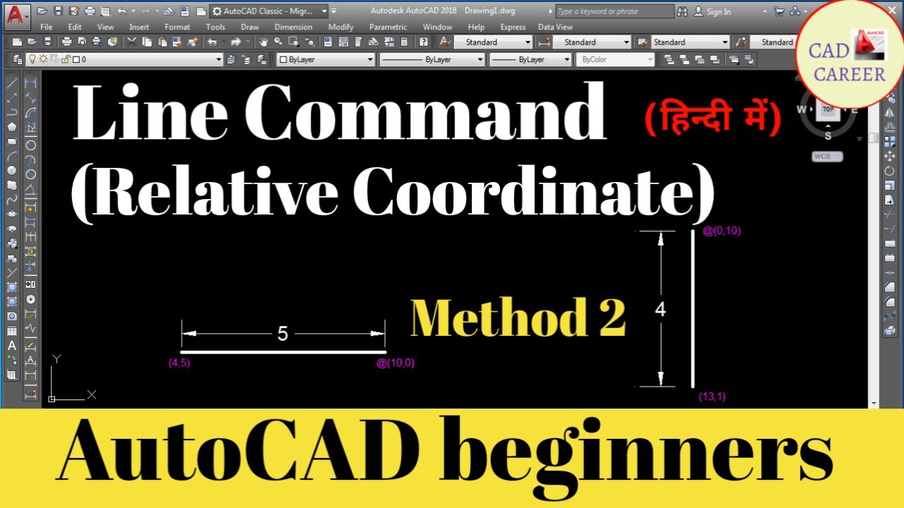 Line Command with Relative Co-ordinate method in Autocad || create line ...
