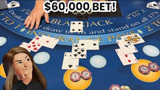 Blackjack | $300,000 Buy In | EPIC High Roller Session! Huge $60,000 Double Down Bet vs Dealer 4!