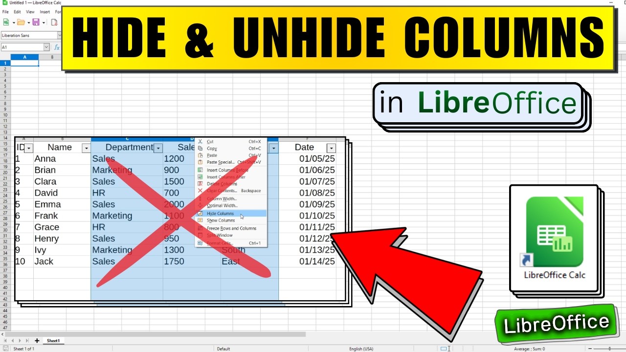 How to Hide and Unhide Columns in LibreOffice Calc - YouTube