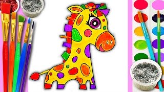 animals giraffe draw coloring paint watercolor learn