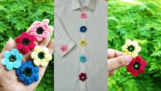 Trendy Crochet SHIRT BUTTONS Flower || Puff Flower Pattern || A Tutorial for Beginners 