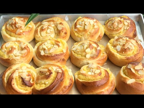 Easy Custard Bread Roll Recipe/Soft&Fluffy/ ขนมปังคัสตาร์ดโรล เนื้อนุ่มไม่ทำง่ายๆ /Mileyhomemade