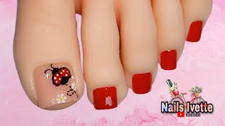 Diseño de Uñas Pie / Cómo Decorar uñas de los pies / Uñas fácil de hacer pie en rojo