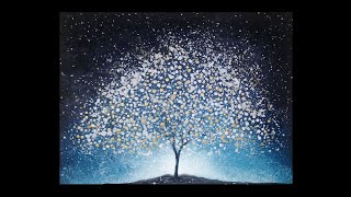 Surreal Fantasy Tree & Stars Acrylic Painting Abstract Silhouette Landscape Painting Demo