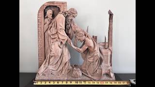 19th Century Gothic Revival High-Relief Carved Oak Prodigal Son, from Cologne.