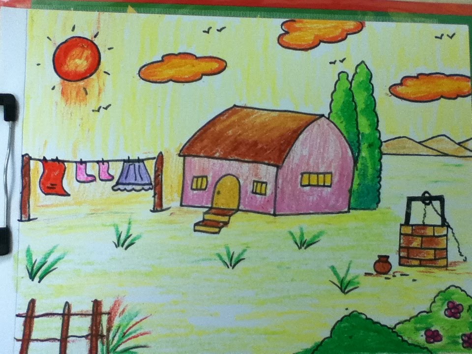 village drawing for kids