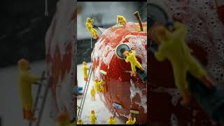 Tiny Workers Wash a Giant Apple?! 🍎 | Miniature World AI Animation       #Shorts #Ai #TiltShift
