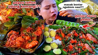 EAT PEPES SHRIMP BASIL, GENJER TOUCO VEGETABLES, LALAPAN, RAW JENGKOL, PETE, GUAVA LEAVES