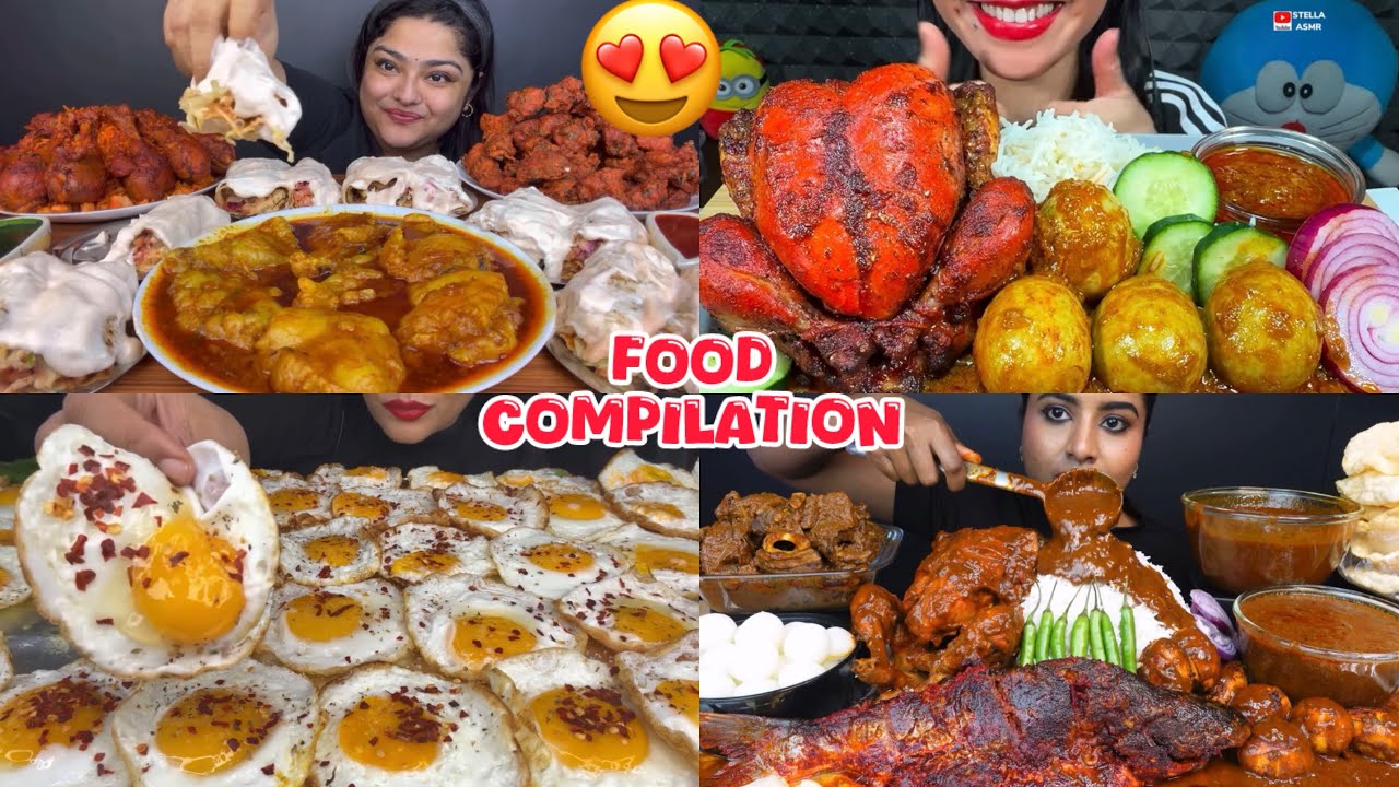 FOOD COMPILATION | Eating Tasty spicy 🌶️ 🔥Mutton fat curry, Chicken lollipop😋😍, Whole Fish curry 