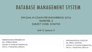 DBMS: Unit 2: Lecture 5: Data Models.
