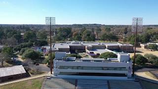 Flying from the Homer Bryce Stadium Press Box Roof