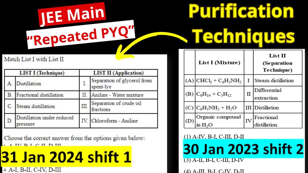Purification Techniques PYQ | JEE Main 2023 & 2024 | Practical ...