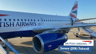 Clear & Summery Jersey (JER) Takeoff | British Airways | A319