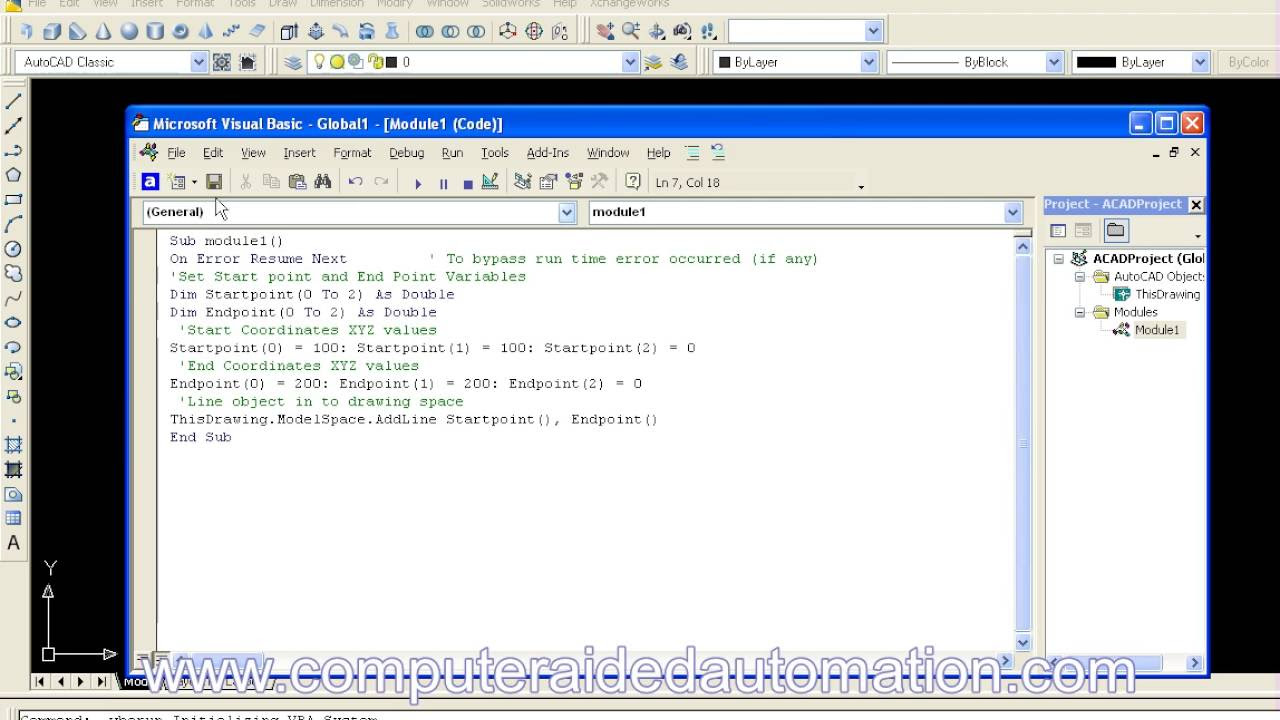 洋書 AutoCAD 2006 VBA AutoCAD VBA Draw a line : www.computeraidedautomation.com
