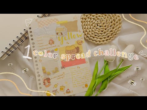 journal with me🍯🐣 : yellow theme 1 color spread challenge