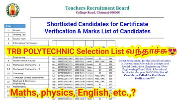 TRB polytechnic result 2022/Marks/selection list/ certificate verification / Maths?