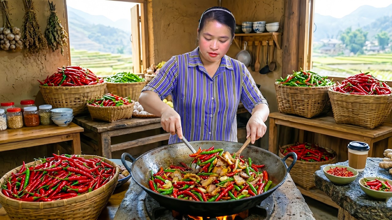 赤く実った唐辛子🌶️唐辛子を収穫・市場へ＆辛口料理🍽️