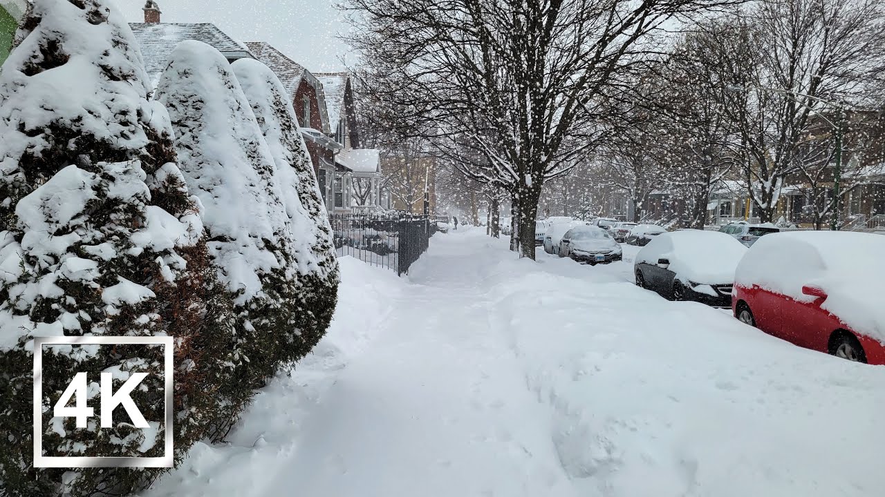 4K Walking in the Snow after Winter Storm Landon - Chicago Neighbourhood - ASMR - USA
