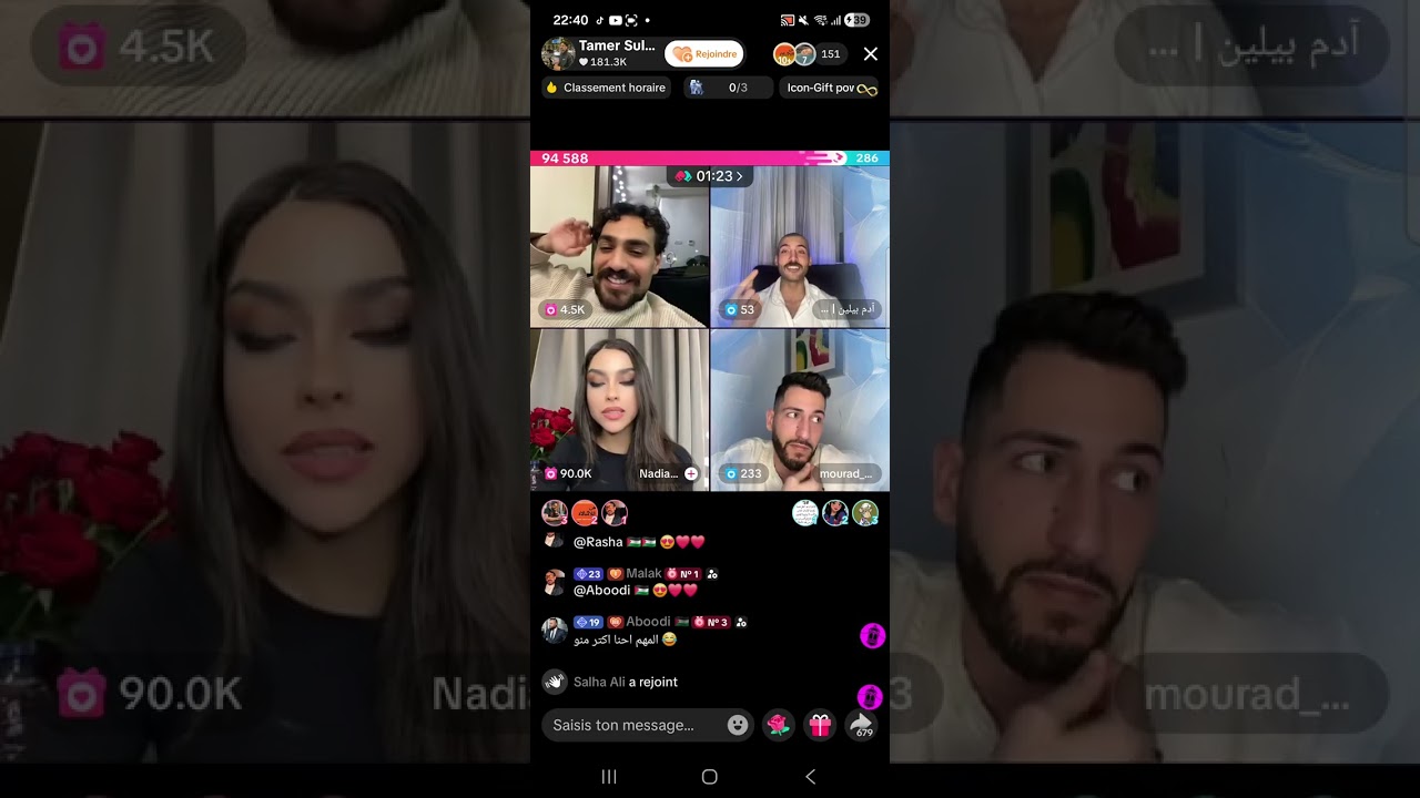 تامر الفلسطيني في لايف مع مراد الجزائري  وآدم ضحك وتحديات 