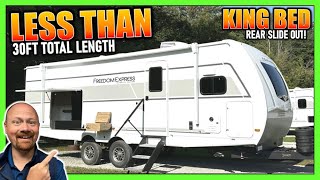 👑KING Bed Slide & Only 30ft + BIG Camp Kitchen! 2025 Freedom Express 259FKDS Travel Trailer RV