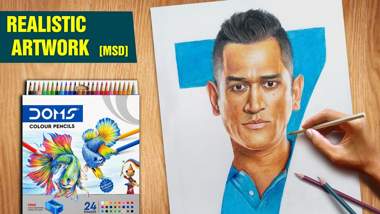 How to draw Ms dhoni || With 100 ₹ Pencil colours || Tutorial - YouTube